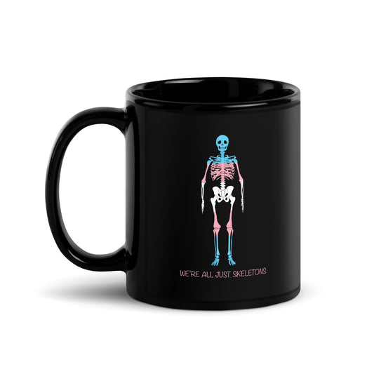 We're All Just Skeletons Trans Pride Black Glossy Mug